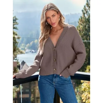 LILLUSORY Women's Cropped Cardigan Oversized Button Sweaters 2025 Fall Trendy Knit Dressy Fashion Outfits Nutmeg M