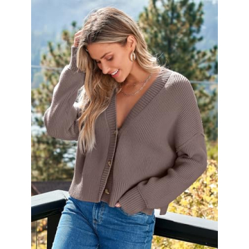 LILLUSORY Women's Cropped Cardigan Oversized Button Sweaters 2025 Fall Trendy Knit Dressy Fashion Outfits Nutmeg M