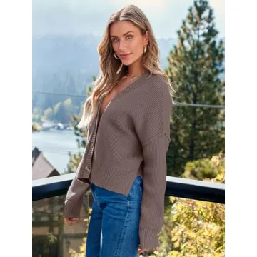 LILLUSORY Women's Cropped Cardigan Oversized Button Sweaters 2025 Fall Trendy Knit Dressy Fashion Outfits Nutmeg M