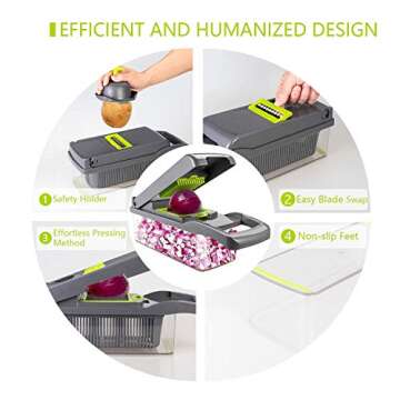 Cyhawcerv 20 PCS Vegetable Chopper Onion Chopper Dicer - DIY Fun Food Tools Cutter Potato Slicer Veggie Chopper Mandoline Slicer with Container Kitchen Gadgets for Fruits,Vegetables and Salad, Grey