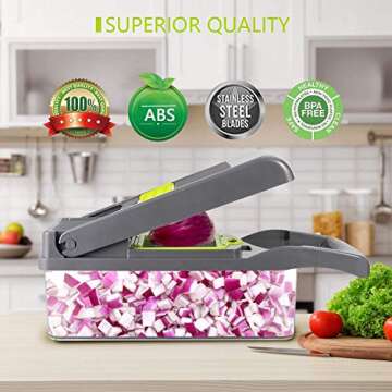 Cyhawcerv 20 PCS Vegetable Chopper Onion Chopper Dicer - DIY Fun Food Tools Cutter Potato Slicer Veggie Chopper Mandoline Slicer with Container Kitchen Gadgets for Fruits,Vegetables and Salad, Grey