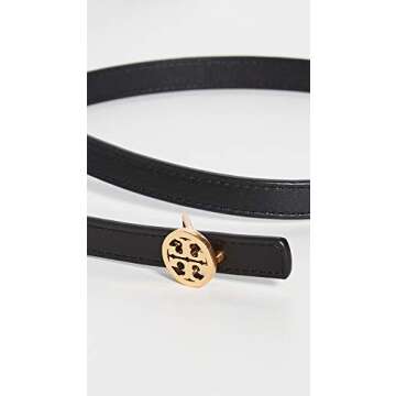 Tory Burch Women's Skinny Logo Belt, Black, XS