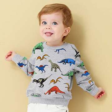 Little Hand Toddler Boy Sweatshirt Hoodie Long Sleeve Pullover Tops Crew Neck Dinosaur Shirts 2 3 T