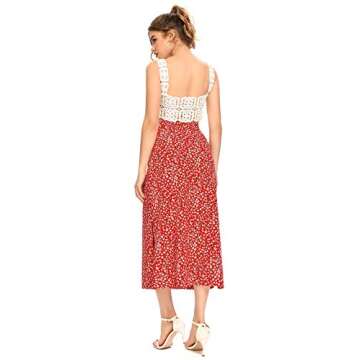 LYANER Women's Floral Print Side Split High Waist Zipper Midi Skirt Red X-Small