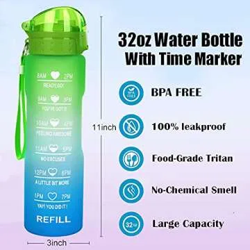 XACIOA Water Bottle 32oz with Straw & Time Marker