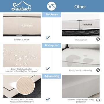 Shintenchi 5 Pieces Outdoor Patio Sectional Sofa Couch, Black PE Wicker Furniture Sets, Patio Conversation Sets with Washable Cushions Glass Coffee Table for Garden, Poolside, Backyard, Khaki