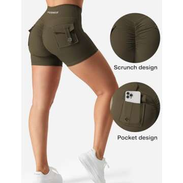YEOREO Scrunch Workout Shorts with Pockets Charm Gym Biker Shorts for Women High Waisted Yoga Booty Shorts Olive Green M