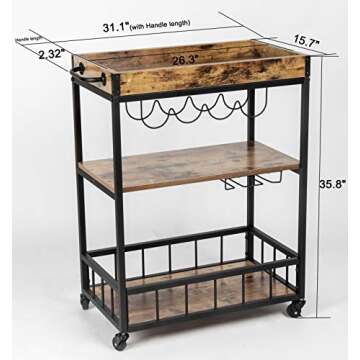 Tayene Bar Serving Cart Home Myra Rustic Mobile Kitchen Serving cart,Industrial Vintage Style Wood Metal Serving Trolley (Rustic Brown-A)