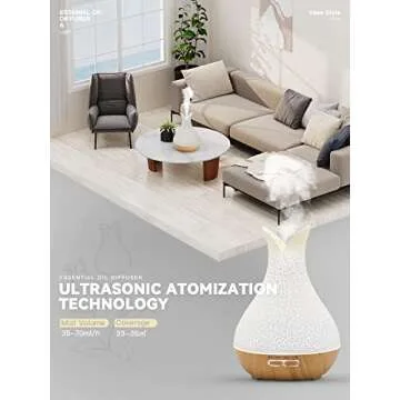 Katusie 500ML Essential Oil Diffuser with 10 Essential Oils Gift Set, Aromatherapy Diffuser Humidifier with 2 Mist Mode 4 Timers＆ 7 Ambient Light Waterless Auto Off for Large Room Home Office