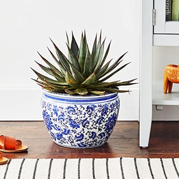 Elegant 12" Blue Floral Fishbowl for Any Decor