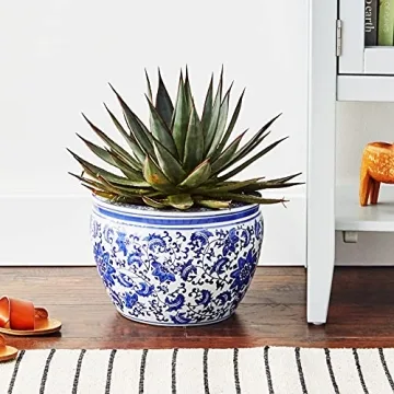 Elegant 12" Blue Floral Fishbowl for Any Decor