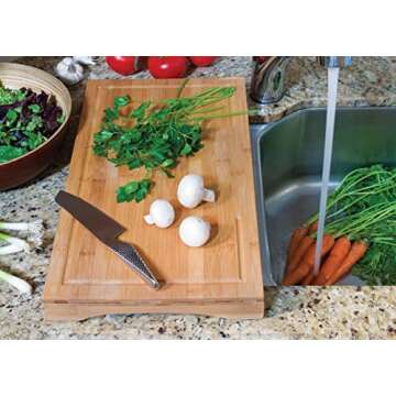 Lipper International Bamboo Wood Over-The-Sink/Stove Kitchen Cutting and Serving Board, Large, 20-1/2" x 11-1/2" x 2"
