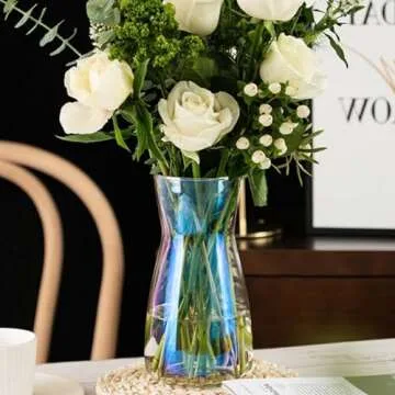 DARENYI Iridescent Glass Vase for Home Decor