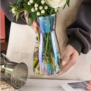 DARENYI Iridescent Glass Vase for Home Decor