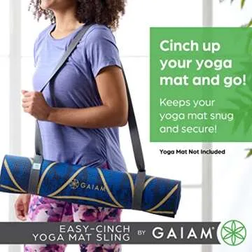 Gaiam Easy Cinch Yoga Mat Sling (Sold Individually with Assorted Colors), Turquoise Sea or Granite Storm (Mat Not Included), 1 Count