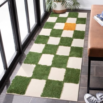 LINROMIA Boho Runner Rug, 2'x5' Checkered Tufted Area Rug Washable Kitchen Mat Indoor Cotton Woven C...