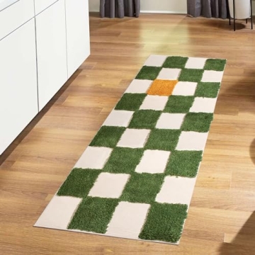 LINROMIA Boho Runner Rug - Washable Checkered Decor