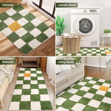 LINROMIA Boho Runner Rug - Washable Checkered Decor