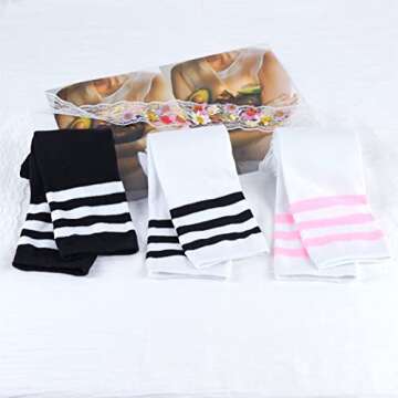 Intgoodluckycc Womens Over The Knee Socks, Striped Thigh High Socks for Women, Long Knee High Stockings (3 Pairs, Mixed Colors 1)