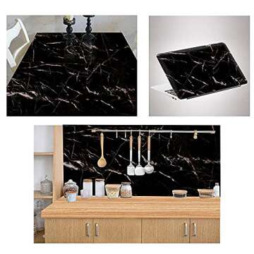 QIMAY Black Marble Paper Peel and Stick 15.7"x118"Marble Contact Paper for Countertops Waterproof Se...