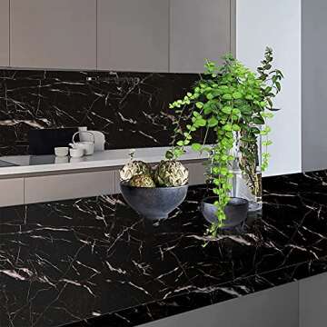 QIMAY Black Marble Paper Peel and Stick 15.7"x118"Marble Contact Paper for Countertops Waterproof Self Adhesive Removable Wallpaper Granite Marble Wallpaper Kitchen Cabinets Bathroom Wallpaper Vinyl