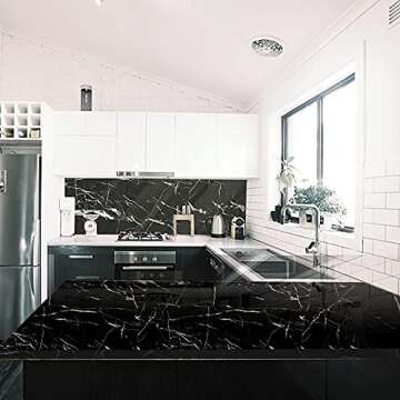 QIMAY Black Marble Paper Peel and Stick 15.7"x118"Marble Contact Paper for Countertops Waterproof Self Adhesive Removable Wallpaper Granite Marble Wallpaper Kitchen Cabinets Bathroom Wallpaper Vinyl