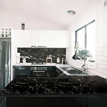 QIMAY Black Marble Paper Peel and Stick 15.7"x118"Marble Contact Paper for Countertops Waterproof Self Adhesive Removable Wallpaper Granite Marble Wallpaper Kitchen Cabinets Bathroom Wallpaper Vinyl