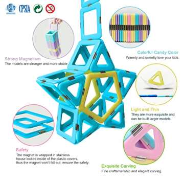 MAGBLOCK 102 Piece Magnetic Tiles Toys for 3 4 5 Year Old Girls Boys, Castle Magnet Toy Building Blo...