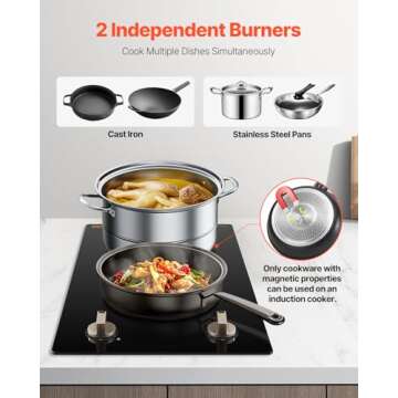 VEVOR Induction Cooktop, 1800W Electric Countertop Burner, 2 Burner Knob Control Stove, Built-in Ind...