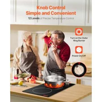 VEVOR Induction Cooktop, 1800W Electric Countertop Burner, 2 Burner Knob Control Stove, Built-in Induction Cooktop with 12 Temperature Settings, Glass Surface, Auto Shut-Off