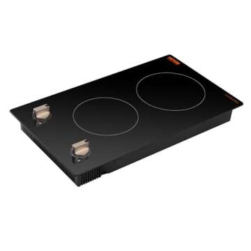 VEVOR Induction Cooktop, 1800W Electric Countertop Burner, 2 Burner Knob Control Stove, Built-in Induction Cooktop with 12 Temperature Settings, Glass Surface, Auto Shut-Off