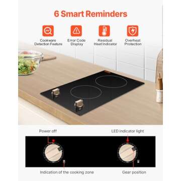 VEVOR Induction Cooktop, 1800W Electric Countertop Burner, 2 Burner Knob Control Stove, Built-in Induction Cooktop with 12 Temperature Settings, Glass Surface, Auto Shut-Off