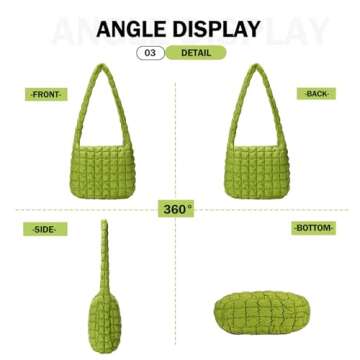 CALUOMATT Large Puffer Tote Bag for Women Padded Quilted Hobo Bags Nylon PufferBag with Zipper Green