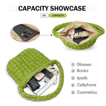 CALUOMATT Large Puffer Tote Bag for Women Padded Quilted Hobo Bags Nylon PufferBag with Zipper Green