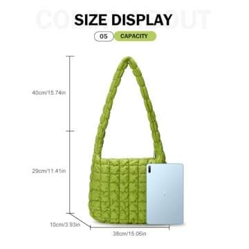 CALUOMATT Large Puffer Tote Bag for Women Padded Quilted Hobo Bags Nylon PufferBag with Zipper Green