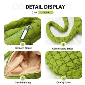 CALUOMATT Large Puffer Tote Bag for Women Padded Quilted Hobo Bags Nylon PufferBag with Zipper Green