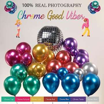 Chrome Balloon grad Balloon garland Arch Kit 130pcs disco party decorations with Metallic purple teal red hot pink Blue &disco ball balloons for 80s 90s birthday prom 202 graduation decorations