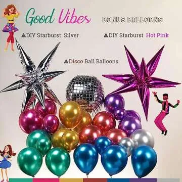 Chrome Balloon grad Balloon garland Arch Kit 130pcs disco party decorations with Metallic purple teal red hot pink Blue &disco ball balloons for 80s 90s birthday prom 202 graduation decorations