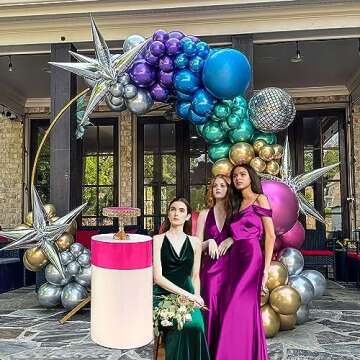 Chrome Balloon grad Balloon garland Arch Kit 130pcs disco party decorations with Metallic purple teal red hot pink Blue &disco ball balloons for 80s 90s birthday prom 202 graduation decorations