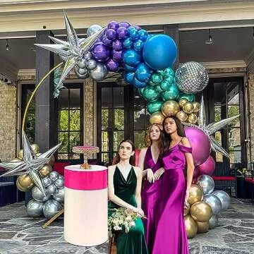 Chrome Balloon grad Balloon garland Arch Kit 130pcs disco party decorations with Metallic purple teal red hot pink Blue &disco ball balloons for 80s 90s birthday prom 202 graduation decorations