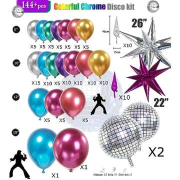 Chrome Balloon grad Balloon garland Arch Kit 130pcs disco party decorations with Metallic purple teal red hot pink Blue &disco ball balloons for 80s 90s birthday prom 202 graduation decorations