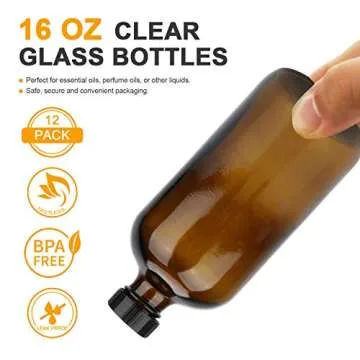 16oz Glass Bottles, Maredash 12 Pack Amber Glass Storage Bottles Sets with Lids…