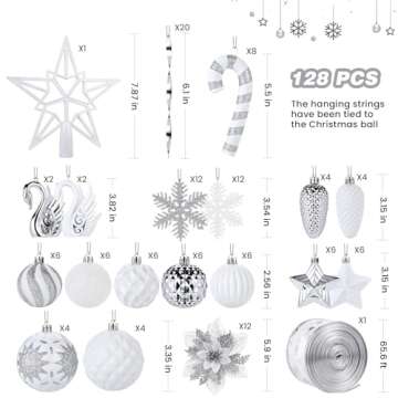Alupssuc 128pcs Christmas Balls Ornaments Set, Shatterproof Plastic Baubles and Decorations for Holi...