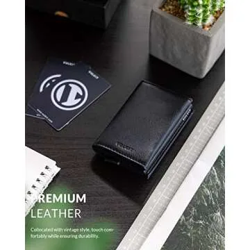 VULKIT Pop up Wallet RFID Blocking Leather Credit Card Wallet with Banknote Compartment, ID Window & Coin Pocket (Black)