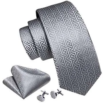 Barry.Wang Men's Ties Silk Tie Pocket Square & Cufflinks Set - Stylish Gift for Men