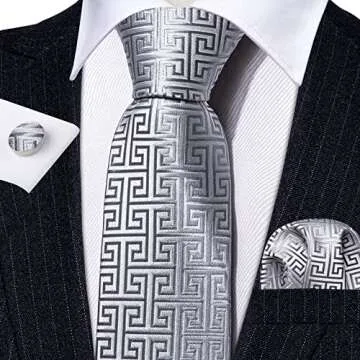Elegant Barry.Wang Men's Silk Tie Set with Cufflinks