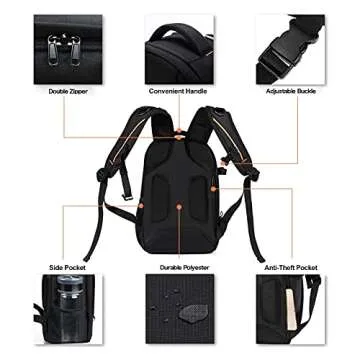 MOSISO Camera Backpack,DSLR/SLR/Mirrorless Photography Backpack Buffer Padded Shockproof Camera Bag with Customized Modular Inserts&Tripod Holder Compatible with Canon,Nikon,Sony etc, Black