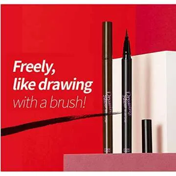 ETUDE Drawing Show Brush Eyeliner - Black | Clear-Cut Soft Brush Eyeliner for a Long-Lasting Eyes Makeup | Korean Makeup, K-beauty