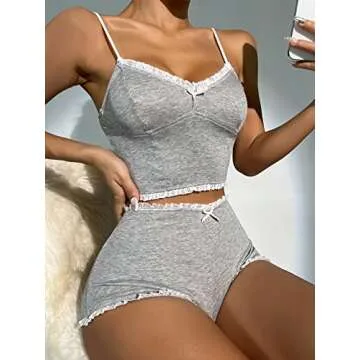 SHENHE Women's Causal Lace Trim Sleepwear Cami Top and Shorts Pajama Sets Light Grey L