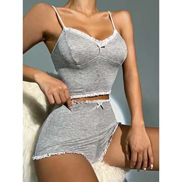 SHENHE Women's Causal Lace Trim Sleepwear Cami Top and Shorts Pajama Sets Light Grey L